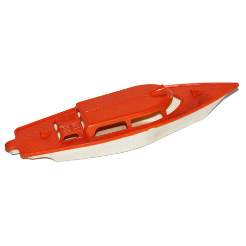 Jouet vintage bateau vedette 29 cm en plastique orange & crème marque inconnue no Plastica
