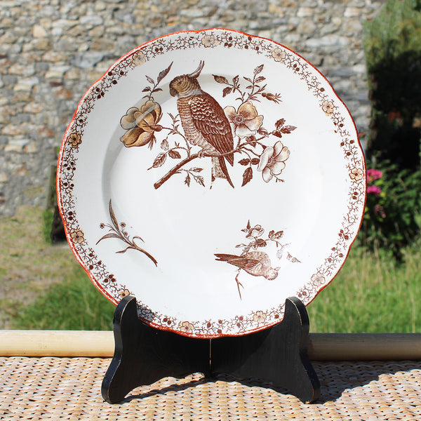 Ancienne assiette à dessert 20.5 cm en faïence polychrome de Pexonne modèle Floride