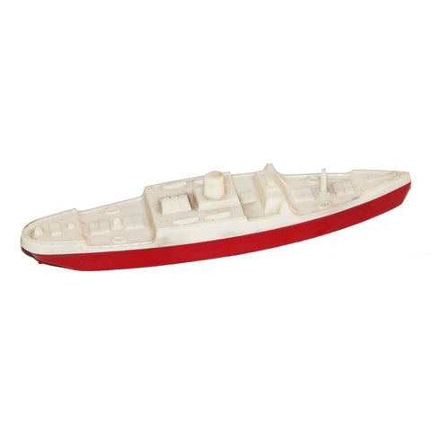 Jouet vintage bateau paquebot 17 cm en plastique rouge & crème marque inconnue ( no plastica )