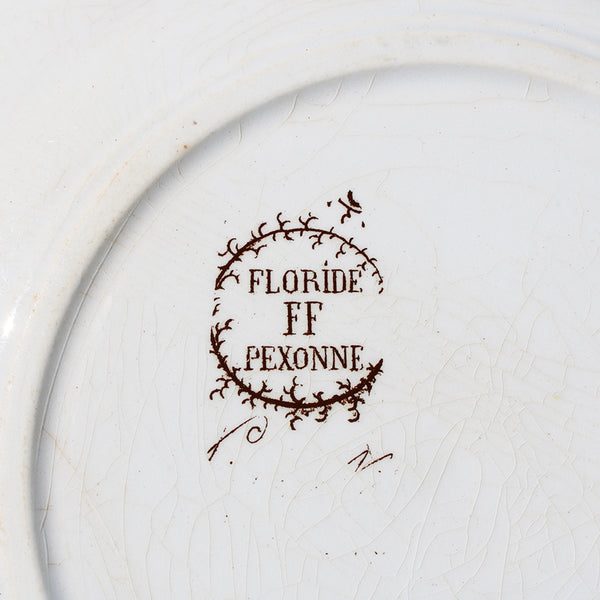 Ancienne assiette à dessert 20.5 cm en faïence polychrome de Pexonne modèle Floride