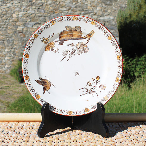 Ancienne assiette à dessert 20.4 cm en faïence polychrome de Pexonne modèle Floride