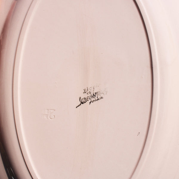 Ancien plat ovale 38 cm en faïence de Digoin Sarreguemines coloris rose poudré