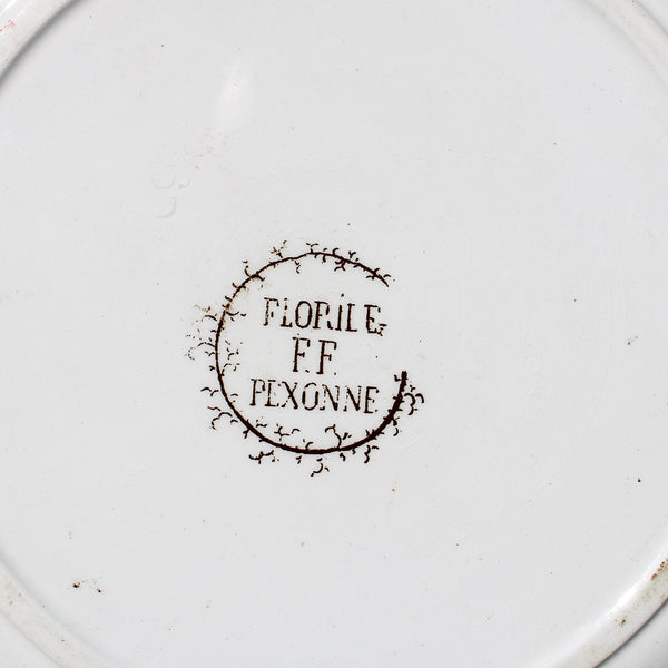 Ancienne assiette à dessert 20.4 cm en faïence polychrome de Pexonne modèle Floride