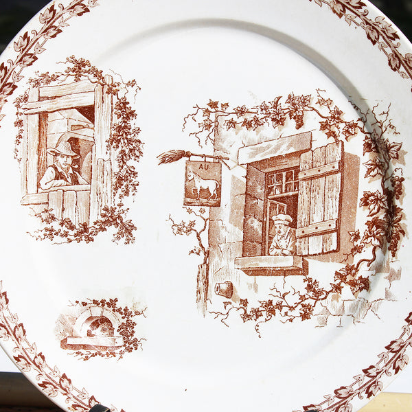 Ancienne assiette plate 24 cm en faïence de Sarreguemines modèle Beranger