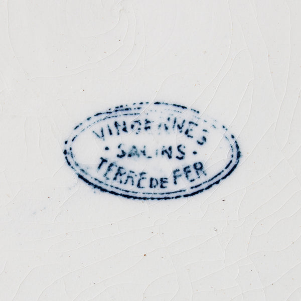 Ensemble de 5 assiettes plates anciennes en faïence de Salins modèle Vincennes