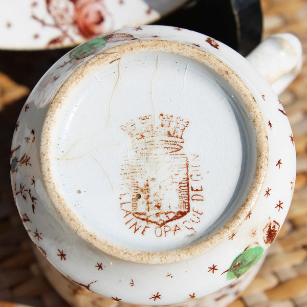 Duo de tasses à café anciennes + soucoupes de Gien modèle petites fleurs