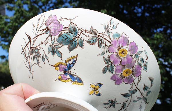 Ancien compotier en faïence polychrome de Clairefontaine ancre SG modèle Fleurs des Champs