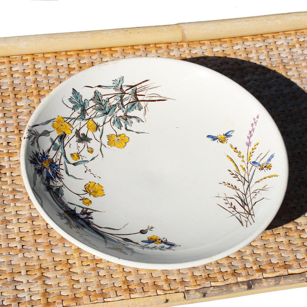 Ancien compotier en faïence polychrome de Clairefontaine ancre SG modèle Fleurs des Champs