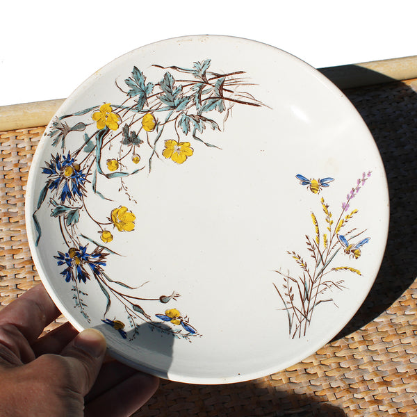 Ancien compotier en faïence polychrome de Clairefontaine ancre SG modèle Fleurs des Champs