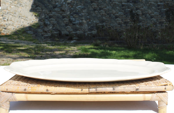 Ancien plat ovale 44 cm en faïence de Sarreguemines coloris ivoire