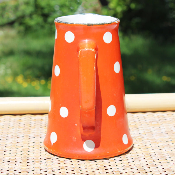 Ancien pichet / pot à lait 13 cm / Sarreguemines / Digoin modèle Confettis pois blancs / coloris orange