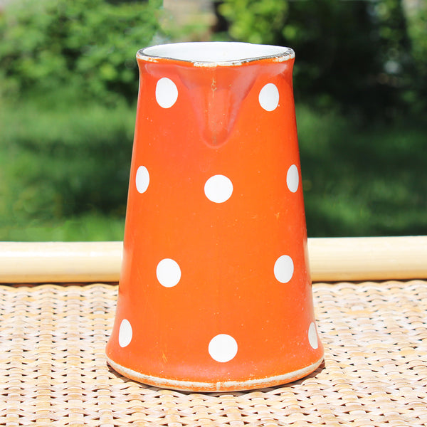 Ancien pichet / pot à lait 13 cm / Sarreguemines / Digoin modèle Confettis pois blancs / coloris orange