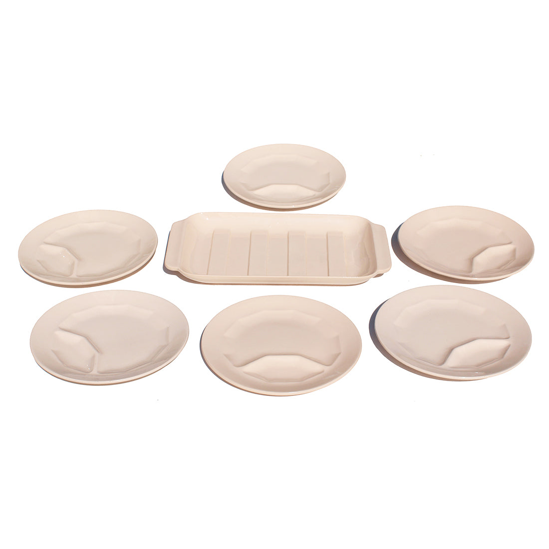 Ancien service à asperges / 6 assiettes + plat en faïence de Digoin Sarreguemines coloris rose poudré