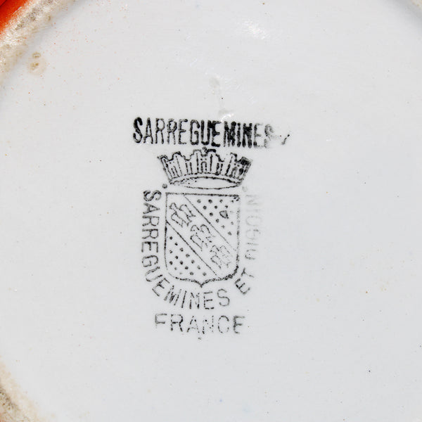 Ancien pichet / pot à lait 13 cm / Sarreguemines / Digoin modèle Confettis pois blancs / coloris orange