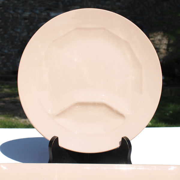 Ancien service à asperges / 6 assiettes + plat en faïence de Digoin Sarreguemines coloris rose poudré