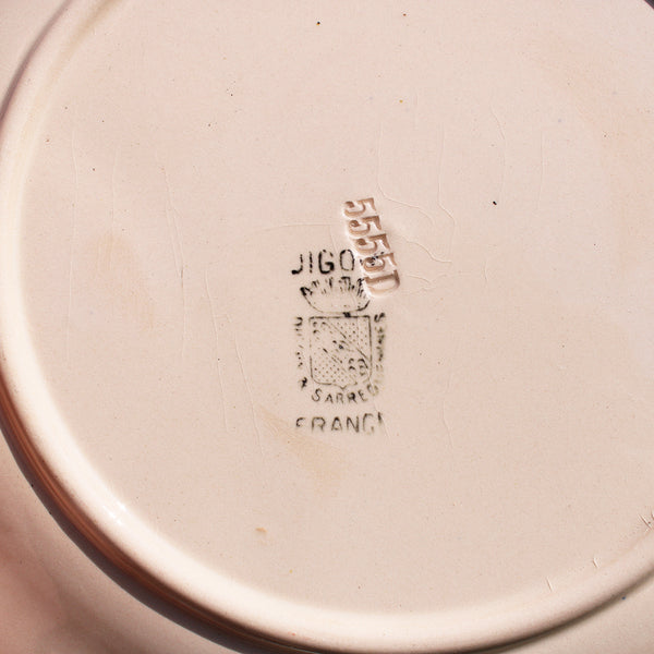 Ancien service à asperges / 6 assiettes + plat en faïence de Digoin Sarreguemines coloris rose poudré