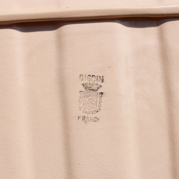 Ancien service à asperges / 6 assiettes + plat en faïence de Digoin Sarreguemines coloris rose poudré