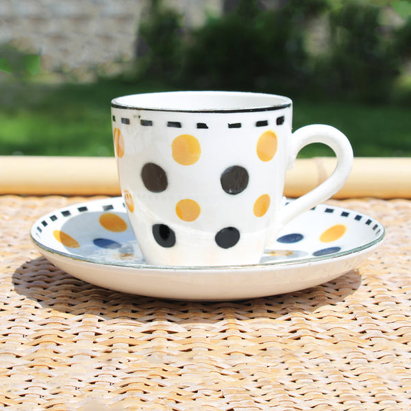 Ancienne tasse à café + soucoupe Digoin et Sarreguemines modèle 8674 à pois