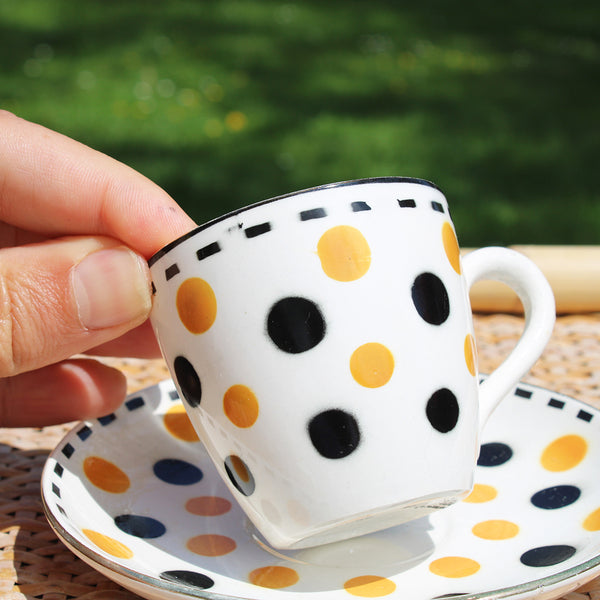 Ancienne tasse à café + soucoupe Digoin et Sarreguemines modèle 8674 à pois