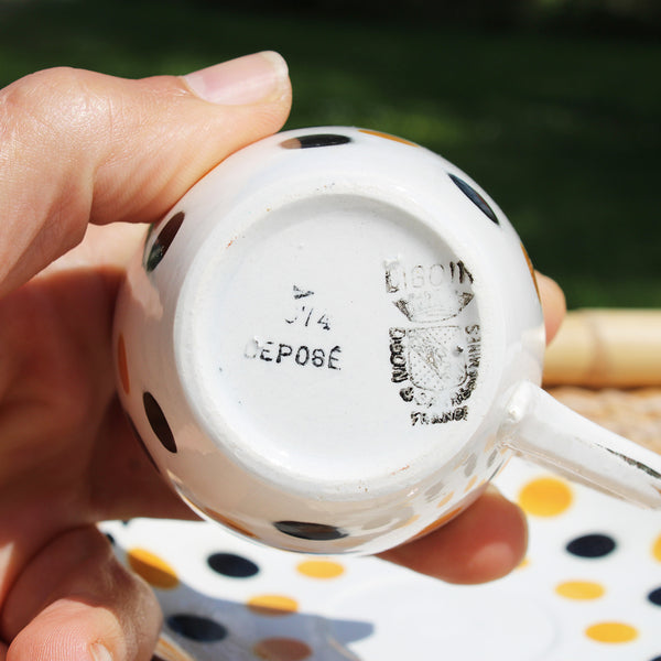 Ancienne tasse à café + soucoupe Digoin et Sarreguemines modèle 8674 à pois