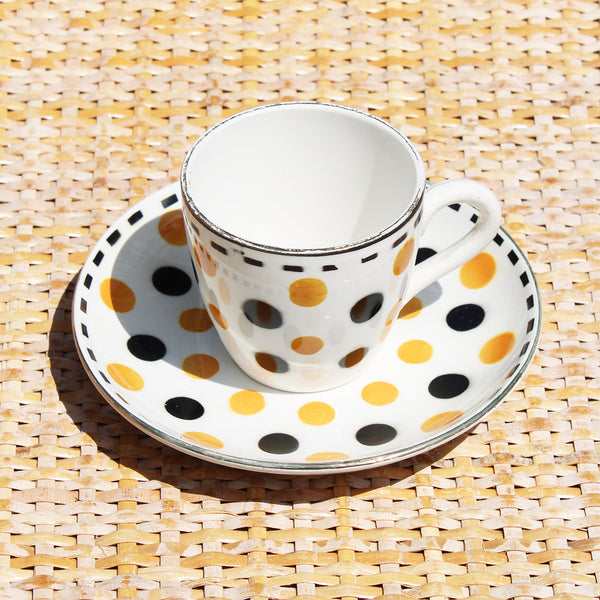 Ancienne tasse à café + soucoupe Digoin et Sarreguemines modèle 8674 à pois