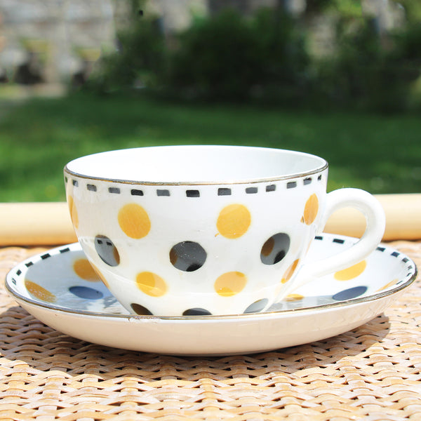 Ancienne tasse à thé + soucoupe Digoin et Sarreguemines modèle 8674 à pois