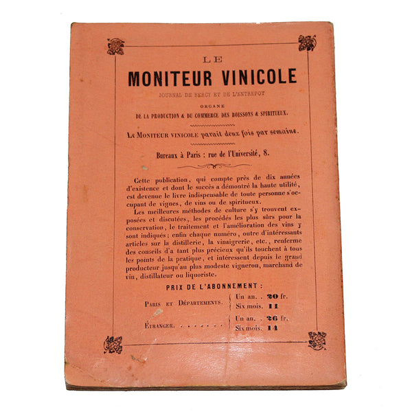 Ancien petit almanach du Moniteur Vinicole 1865 Le Parfait Vigneron 4ème année