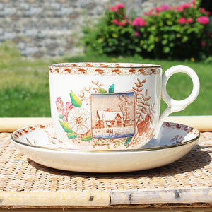 Ancienne grosse tasse à chocolat en faïence de Keeling & Co modèle Season's