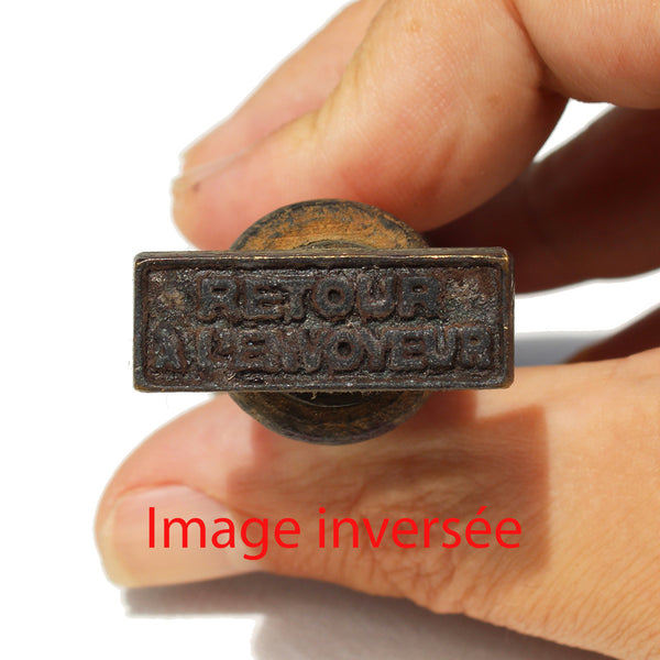 Ancien tampon postal PTT réformé en bronze / Retour à l'envoyeur