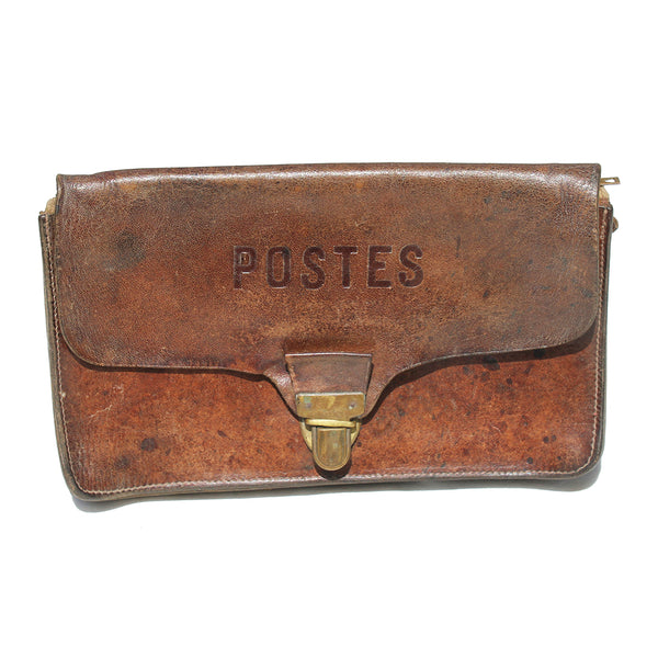 Ancienne petite sacoche à soufflets de facteur en cuir / Postes PTT