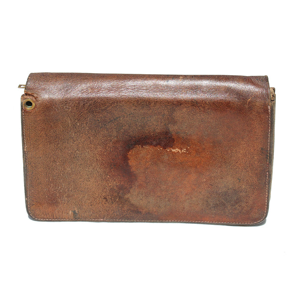 Ancienne petite sacoche à soufflets de facteur en cuir / Postes PTT