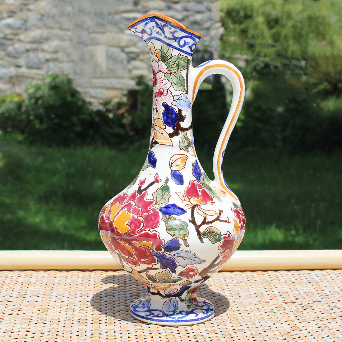 Aiguière vintage 26 cm en faïence de Gien modèle Pivoine