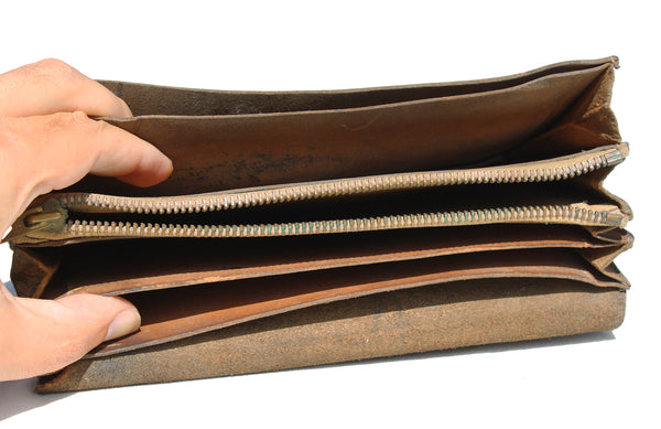 Ancienne petite sacoche à soufflets de facteur en cuir / Postes PTT