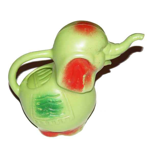 Jouet de plage ancien – Arrosoir éléphant vert et rouge
