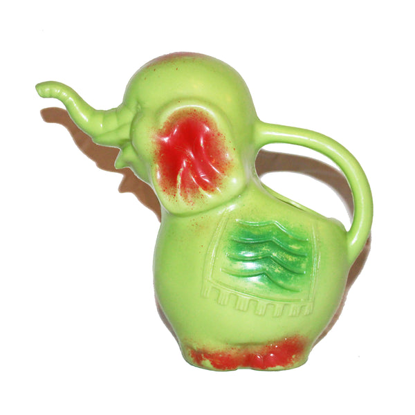 Jouet de plage ancien – Arrosoir éléphant vert et rouge
