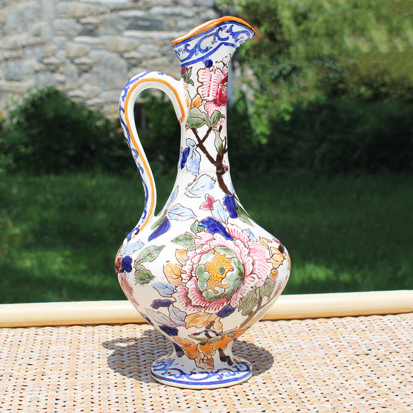 Aiguière vintage 26 cm en faïence de Gien modèle Pivoine