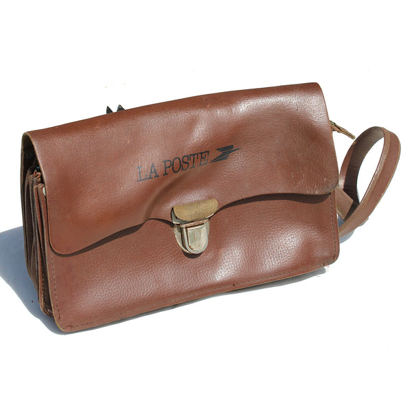 Sacoche vintage à soufflets de facteur en cuir + porte monnaie / La Poste PTT