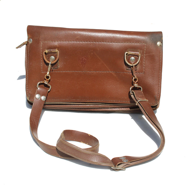 Sacoche vintage à soufflets de facteur en cuir + porte monnaie / La Poste PTT