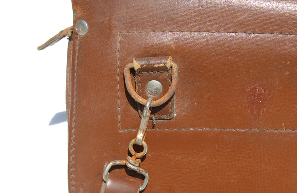 Sacoche vintage à soufflets de facteur en cuir + porte monnaie / La Poste PTT