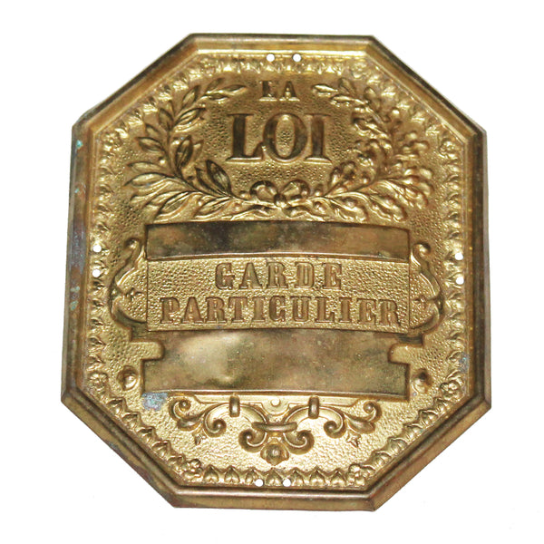Plaque ancienne de brassard de métier – « La Loi – Garde Particulier »