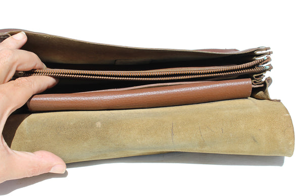 Sacoche vintage à soufflets de facteur en cuir + porte monnaie / La Poste PTT