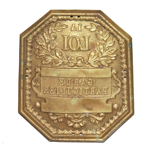 Plaque ancienne de brassard de métier – « La Loi – Garde Particulier »