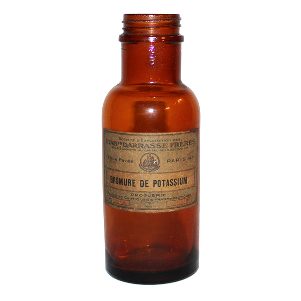 Ancien flacon de pharmacie Bromure de Potassium Darrasse Frères en verre ambré 250 ml