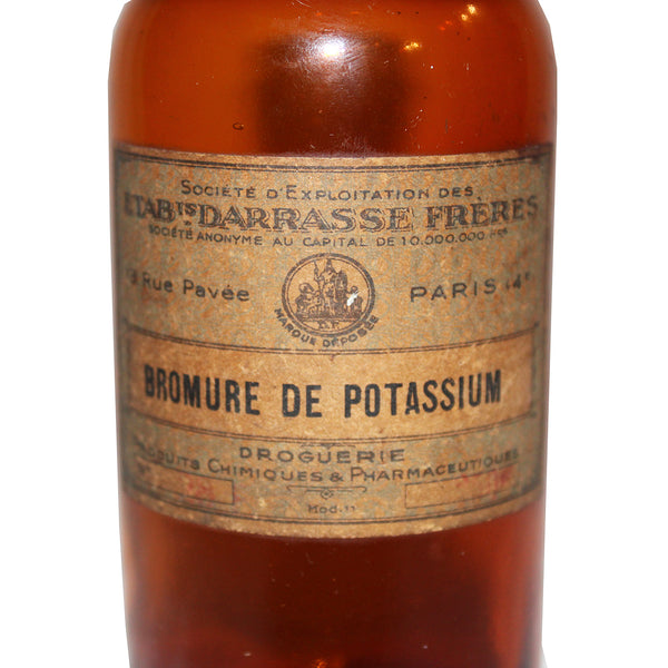 Ancien flacon de pharmacie Bromure de Potassium Darrasse Frères en verre ambré 250 ml