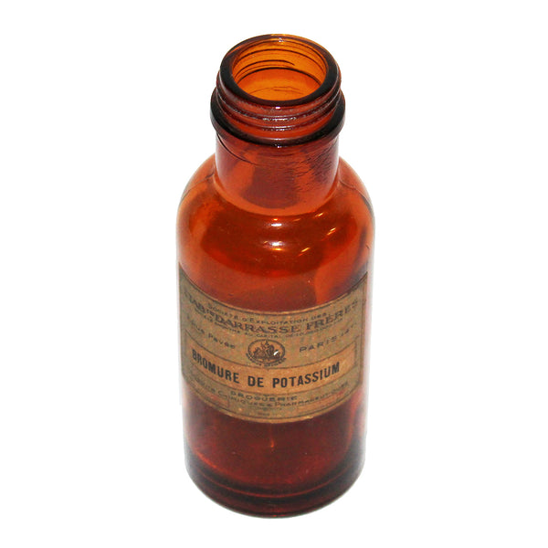 Ancien flacon de pharmacie Bromure de Potassium Darrasse Frères en verre ambré 250 ml