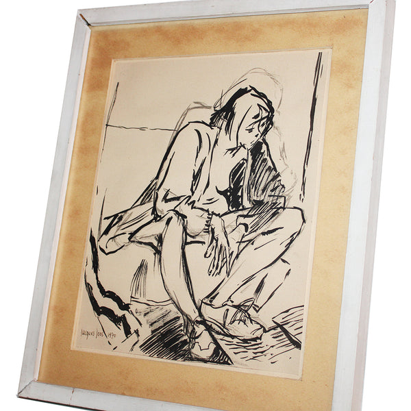 Dessin original 27 cm x 21 cm sous cadre par Jacques Joos / 1970
