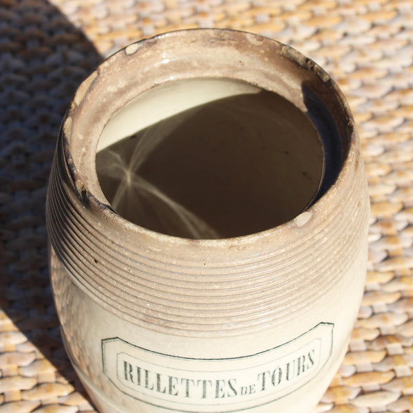 Ancien gros pot de rillettes en grès vernissé patiné / Rillettes de Tours