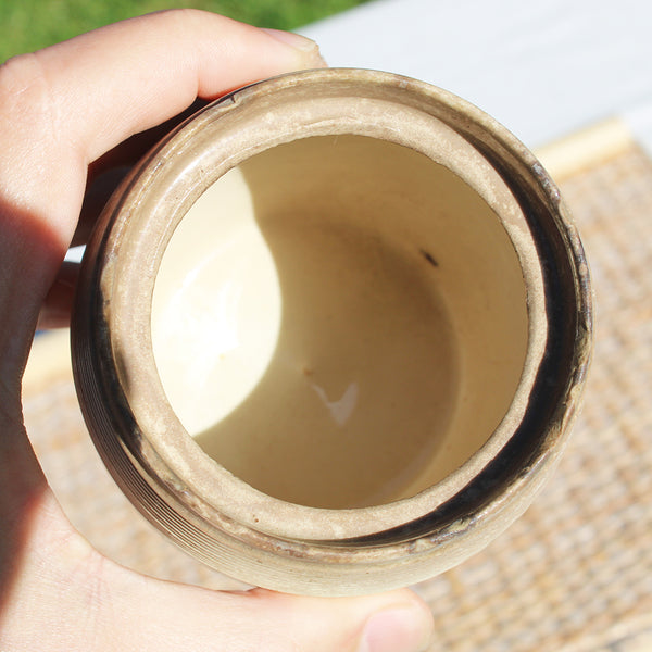 Ancien gros pot de rillettes en grès vernissé patiné / Rillettes de Tours