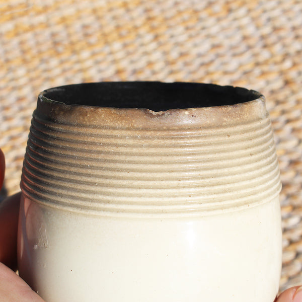 Ancien gros pot de rillettes en grès vernissé patiné / Rillettes de Tours