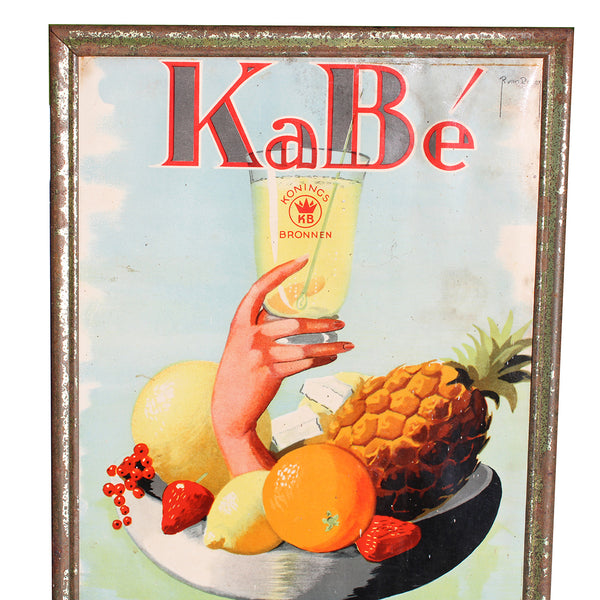 Ancienne plaque / glaçoïde publicitaire de bistrot / Kabé / Konings Bronnen / Raoul van Doren